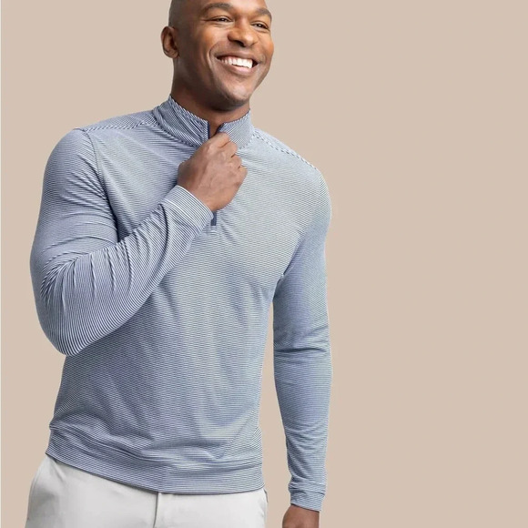 Men’s Southern Tide Cruiser Micro-Stripe Heather Quarter Zip - Picture 1 of 6